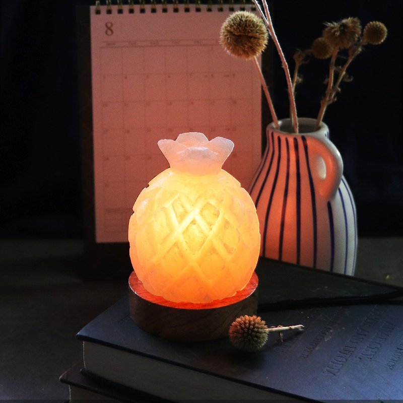 Small pineapple salt lamp log base//Prosperous performance and good luck - Lighting - Other Materials Orange