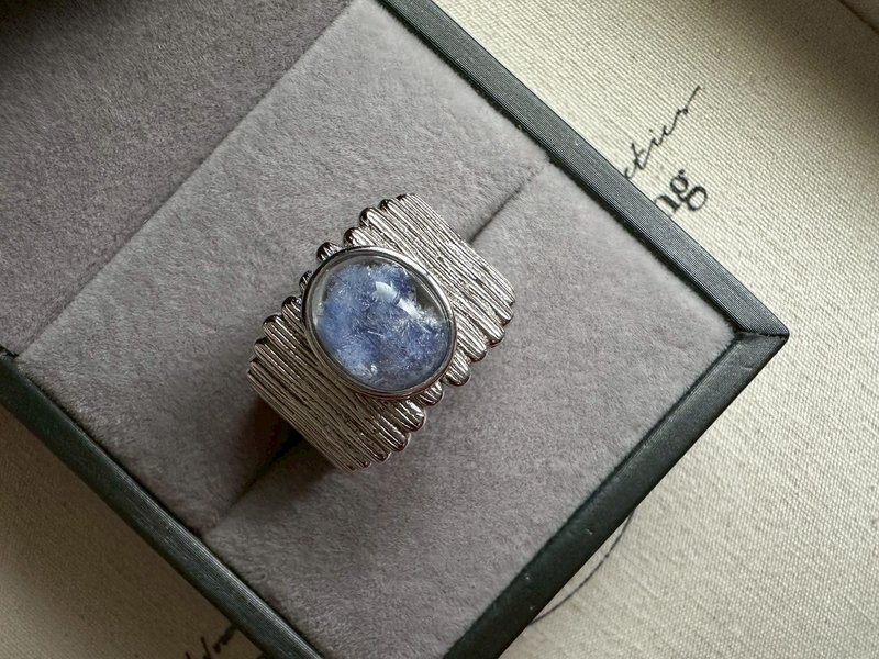 藍線石 藍髮與白幽靈共生水晶 s 925銀戒 - 戒指 - 水晶 