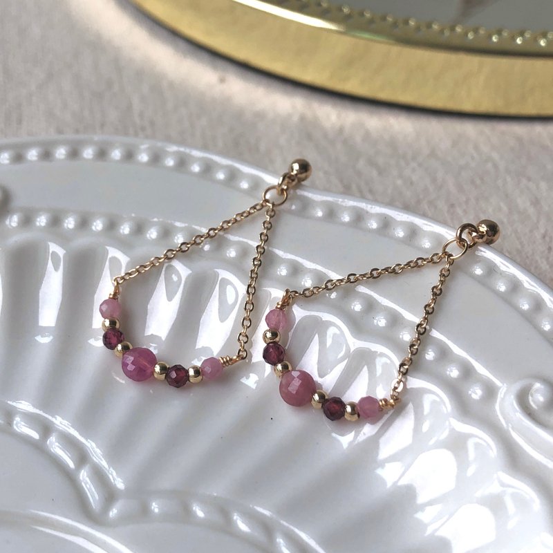 [July Stone] Carmen | Pink Tourmaline Purple Teeth Black Earrings Can be Clip-on - ต่างหู - เครื่องเพชรพลอย สึชมพู