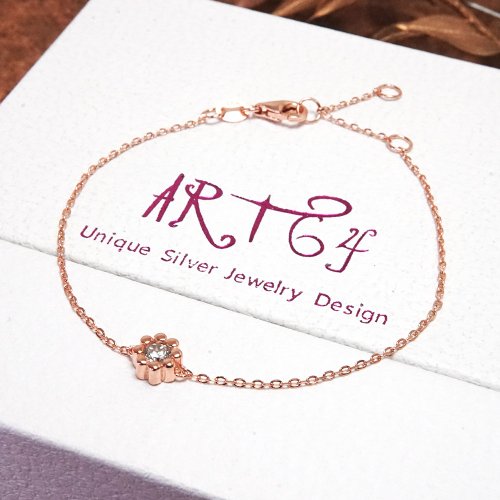 ART64六四設計銀飾 原野上的快樂小花 純銀手鍊 925純銀 美鑽款 玫瑰金色 女生手鍊