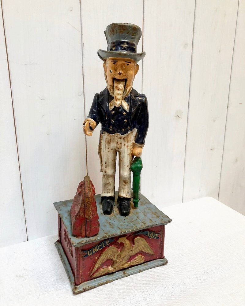 American Antique Uncle Sam Cast Iron Piggy Bank - ของวางตกแต่ง - โลหะ 