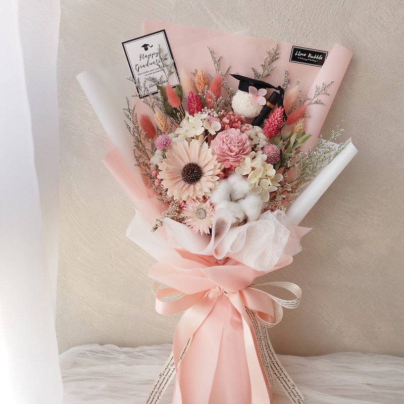 Happy Graduation Graduation Bouquet-Pink Orange/Bachelor Hat/Graduation Tube - Dried Flowers & Bouquets - Plants & Flowers Pink