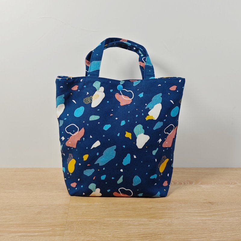 深藍-台灣磨石牆圖案餐袋-便當袋/午餐袋/手提袋 - 便當盒/食物袋 - 棉．麻 藍色