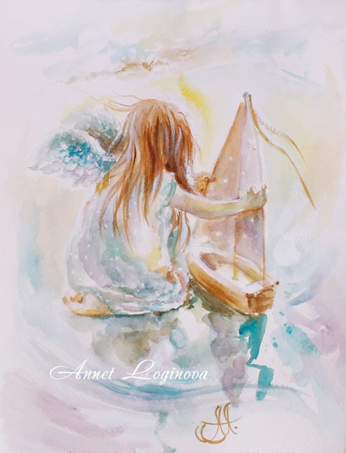Annet Loginova 小船 Giclée 帆布列印繪畫。