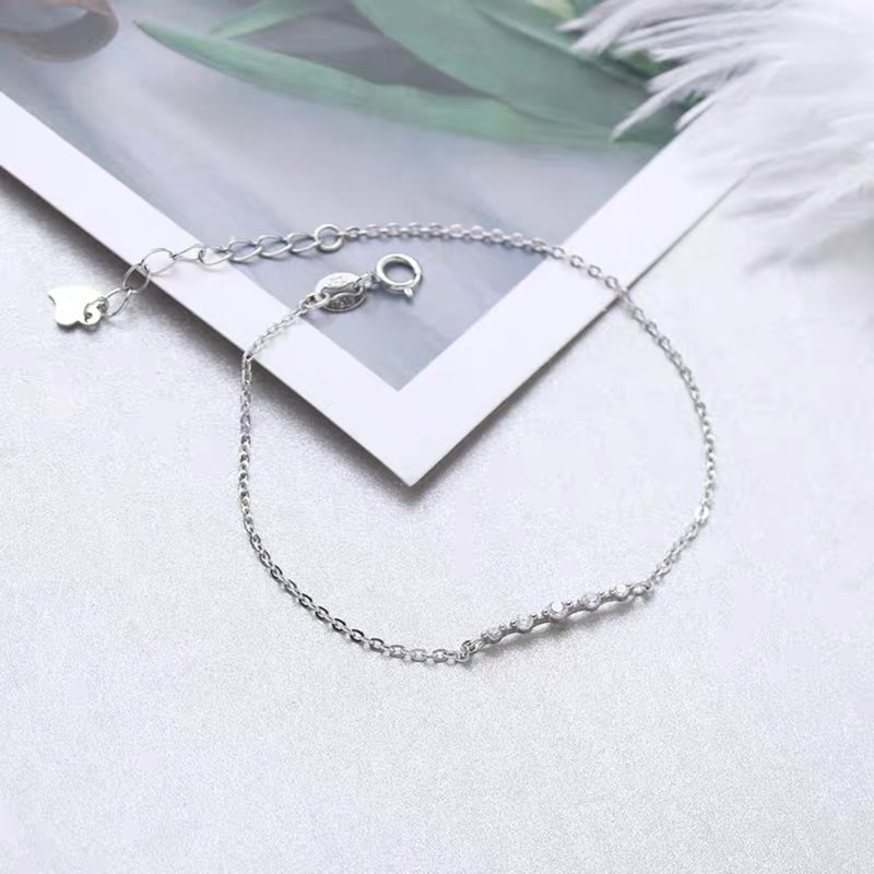 925 sterling silver inlaid simple micro ㄧ word Stone bracelet 16 + 2.5cm - Bracelets - Sterling Silver Silver
