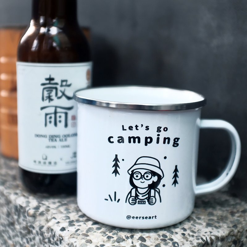 [Taiwan Free Shipping 24 Hours Fast Shipping] Camping Women's Enamel Cup Camping with Portable Pouch - แก้ว - วัตถุเคลือบ ขาว