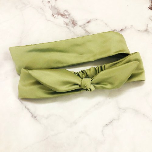美滋滋Meitzutzu 淺綠色 寬版髮箍 蝴蝶結髮箍 新娘髮帶