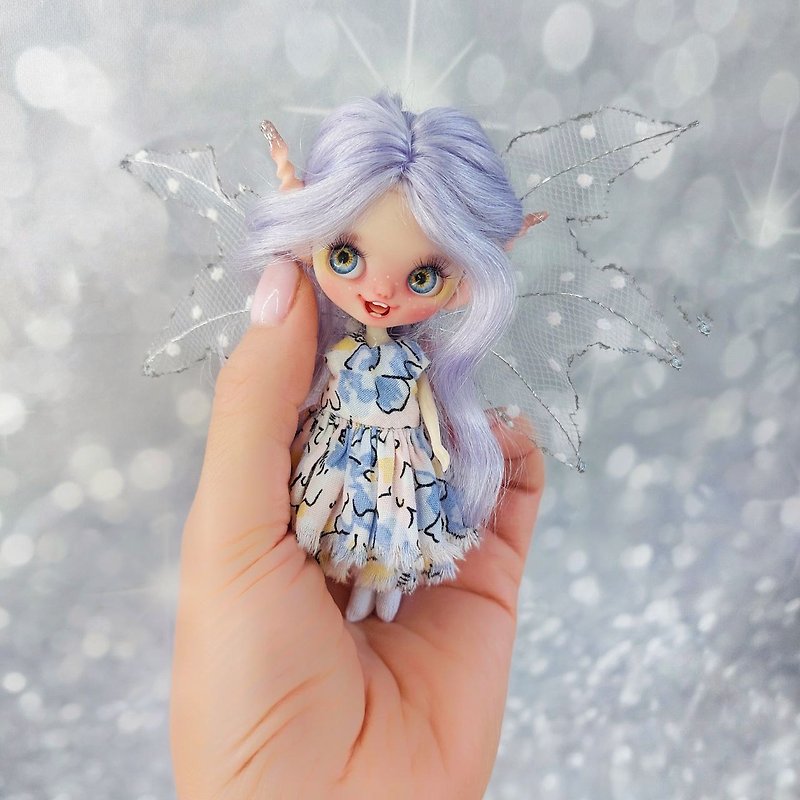 Doll. Petite Blythe. Miniature doll with purple hair. Little doll. fairy doll - Stuffed Dolls & Figurines - Plastic Purple