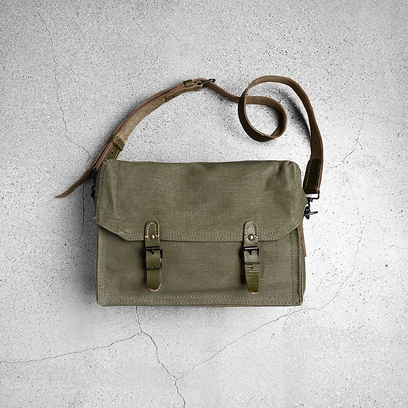 French Military Bag - Messenger Bags & Sling Bags - Genuine Leather Green