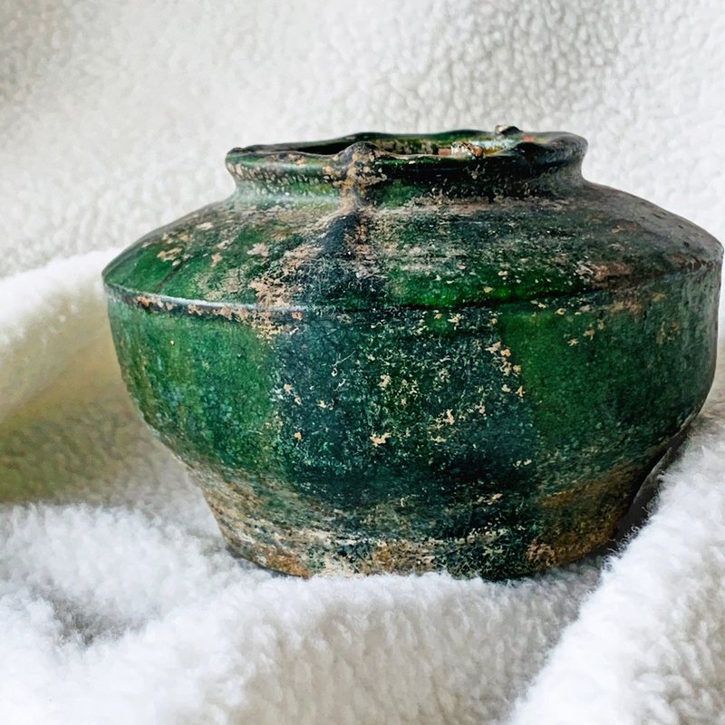中國 漢綠釉陶罐 │紋飾秀美 氣勢磅薄 細蟹文開片 - 擺飾/家飾品 - 陶 綠色