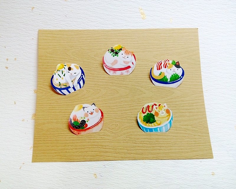 Cat bowl canteen sticker/handmade exquisite sticker - สติกเกอร์ - กระดาษ 