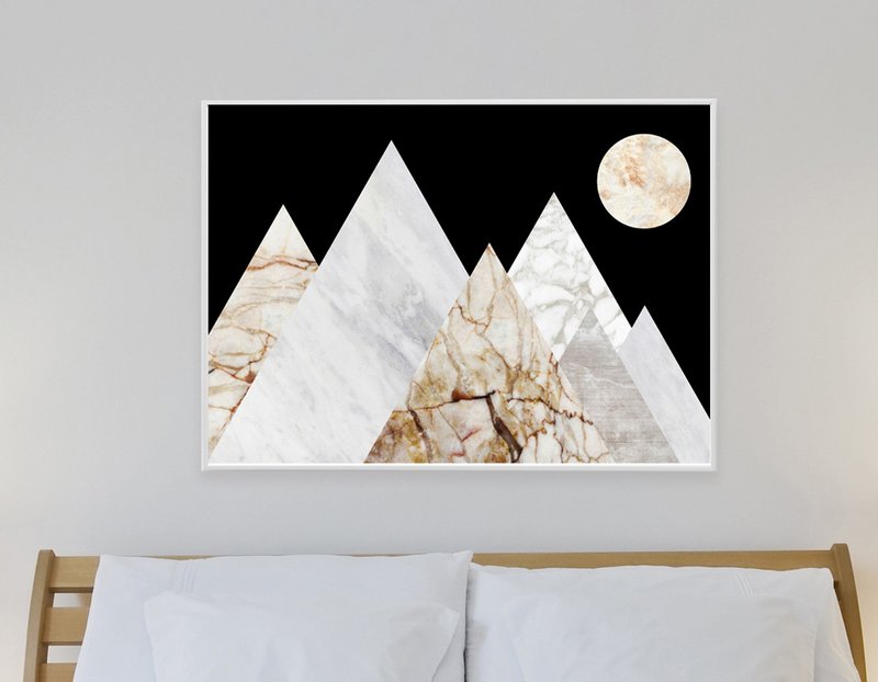 Moon Mountain Peaks Marble Landscape Art Print - 壁貼/牆壁裝飾 - 紙 