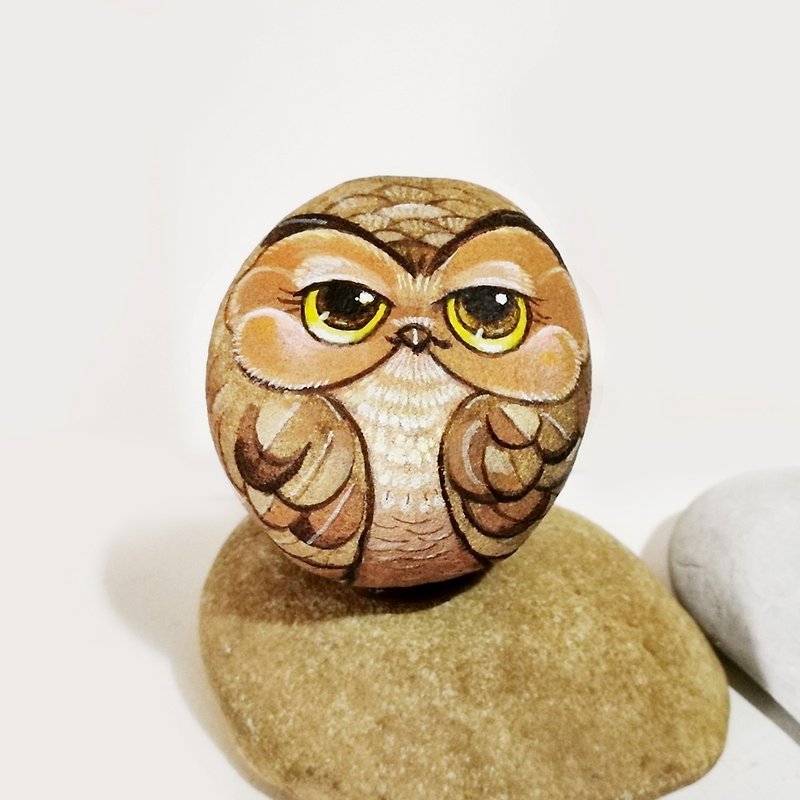 Owls stone painting. - ตุ๊กตา - หิน สีนำ้ตาล