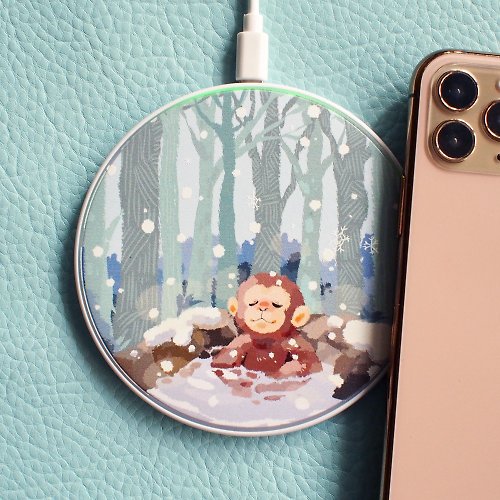 Powered By Hamsters 雪猴泡溫泉- 無線充電器 Qi Wireless Charger