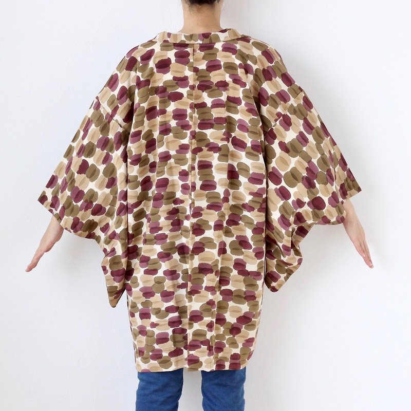 abstract kimono, Japanese kimono, kimono jacket, authentic kimono /3820 - 外套/大衣 - 聚酯纖維 咖啡色