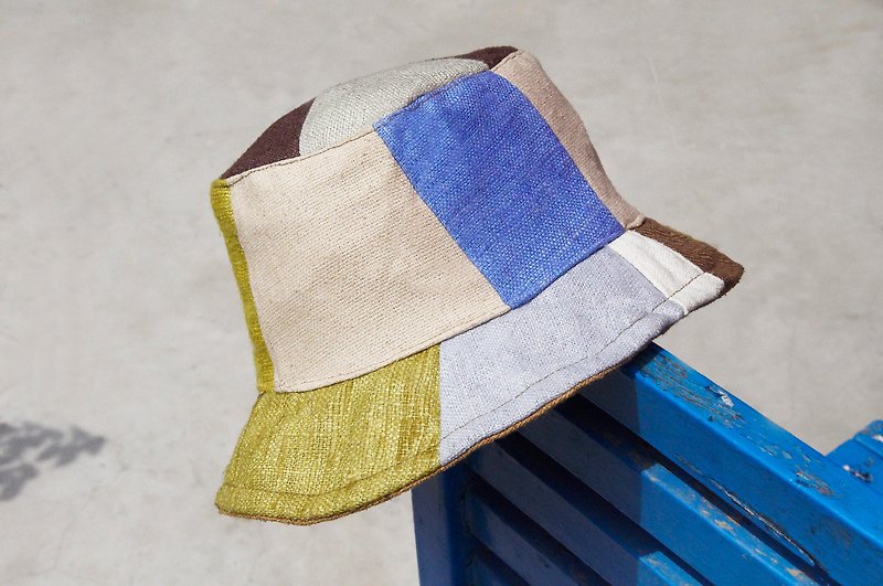 Limited a land of forest wind stitching hand-woven cotton Linen cap / hat / visor / hat Patchwork / handmade hat - blue sky and green grass stitching design wind - Hats & Caps - Cotton & Hemp Multicolor