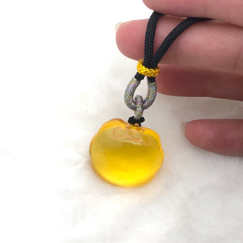 Jin Ruyi-Natural Chicken Fat Yellow Wax Necklace Pendant/Peace/Gift/Birthday/Soothing - Necklaces - Semi-Precious Stones Yellow