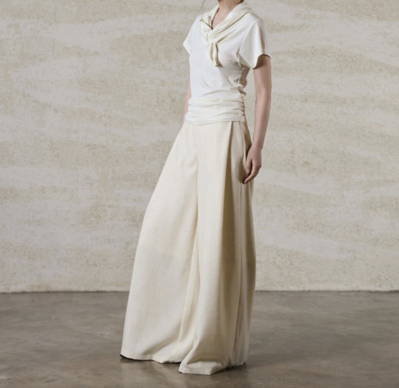 法式極簡 / 米白側褶長褲 - 女長褲 - 其他材質 白色