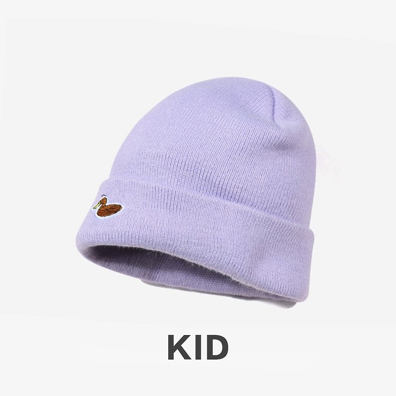 KIDS鴨子繡章保暖毛線帽 ::淺紫:: - 帽子 - 棉．麻 紫色