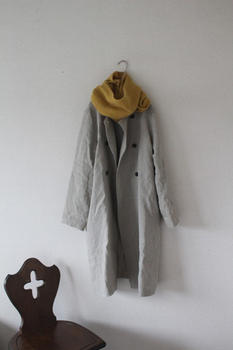 Collarless double button coat medium thick Linen specifications natural - เสื้อแจ็คเก็ต - ผ้าฝ้าย/ผ้าลินิน 