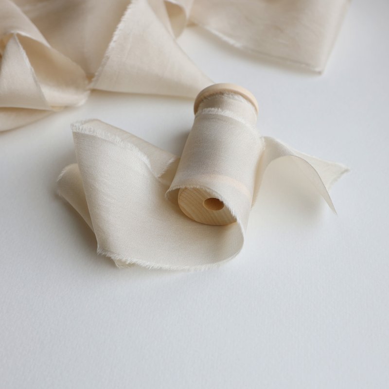 Ecru Silk Ribbon / Hand Dyed Silk ribbon on Wood Spool - 包裝材料/包裝紙 - 絲．絹 灰色
