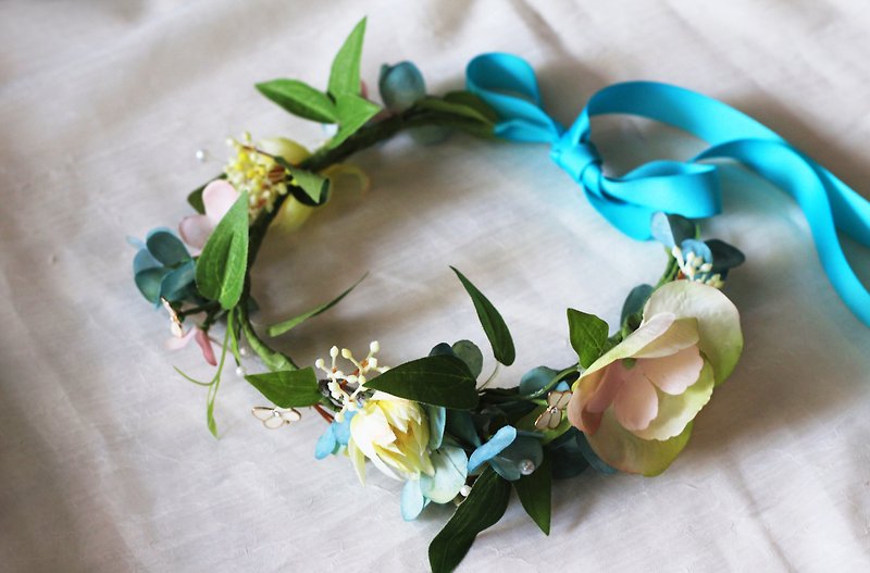 Bridal Corolla [Imitation Flower Series] Hydrangea and Butterflies - เครื่องประดับผม - วัสดุอื่นๆ สีเขียว