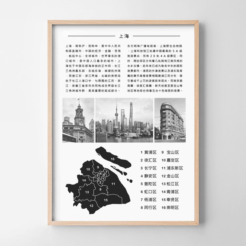 上海 中國 地標 行政區 畫 佈置 擺飾 臥室 浴室 餐廳 咖啡廳 - 海報/掛畫/掛布 - 紙 黑色