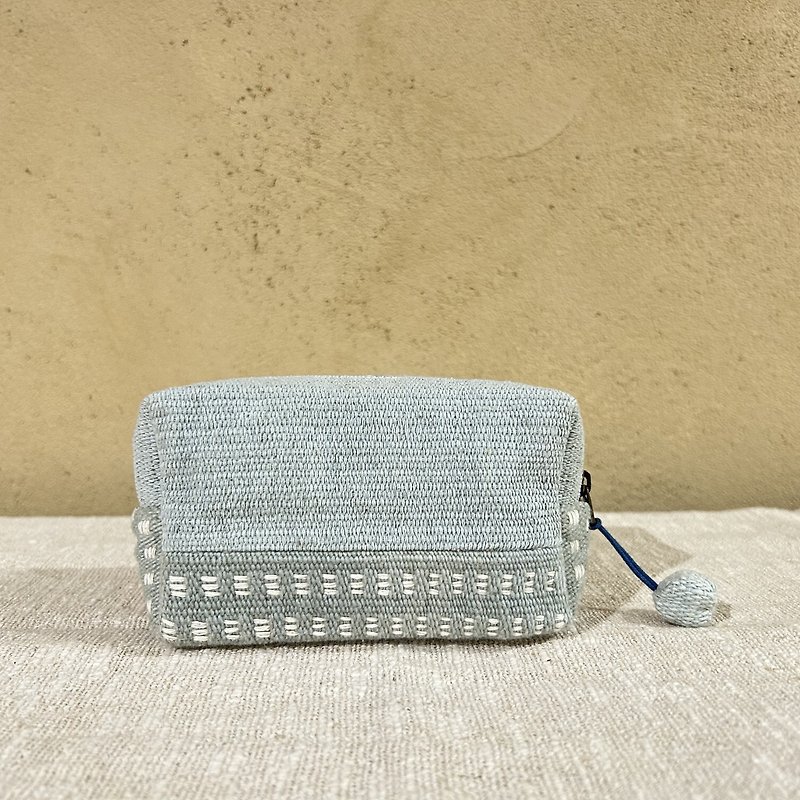 Pure Cotton Handwoven Square Storage Bag Cosmetic Bag Storage Bag – White Dot on Gray Background - Toiletry Bags & Pouches - Cotton & Hemp Gray