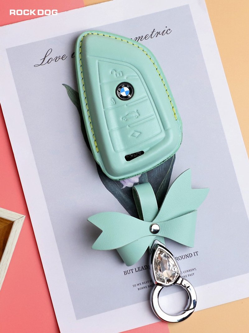 Cute Genuine Leather Car Smart Key Case Fit For BMW i  3 i4 i8 ix G20 G30 520 - ที่ห้อยกุญแจ - หนังแท้ สีเขียว