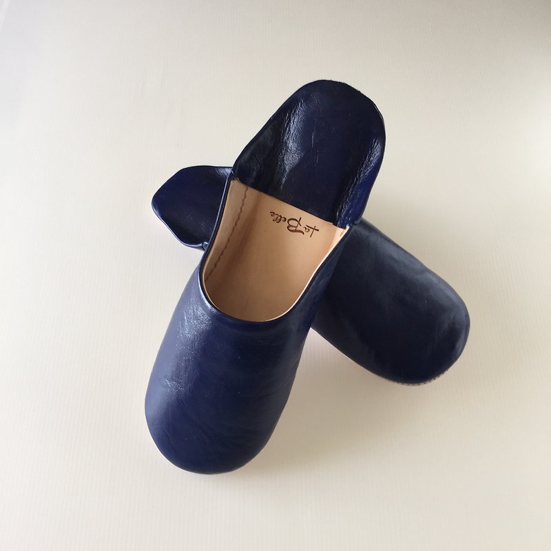 綺麗なシンプルバブーシュ  拖鞋  ディープブルー - 其他 - 真皮 藍色