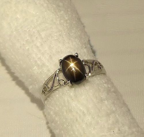 homejewgem Black Star Natural sapphier ring silver sterling size 7.0 free resize
