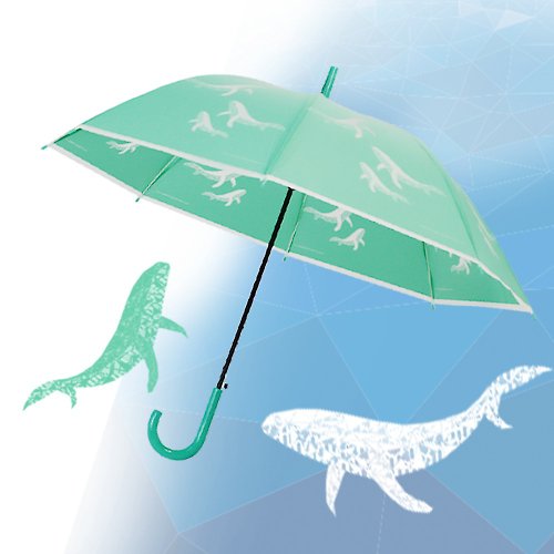 TDN 雙龍鯨魚自動直傘果凍傘 大傘面環保傘 動物插畫直傘(果綠)