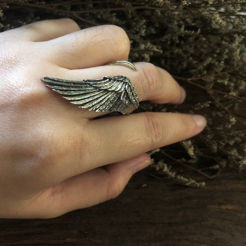 Wings ring Owl feather Boho silver Angel Bird handmade women Girl animal punk  - General Rings - Other Metals Silver