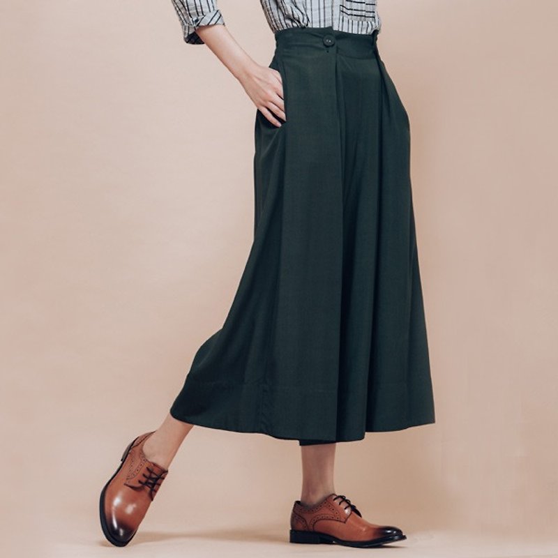 Breeze trees on the side of the buckle soft wide culottes - plain green - Women's Pants - Cotton & Hemp Green
