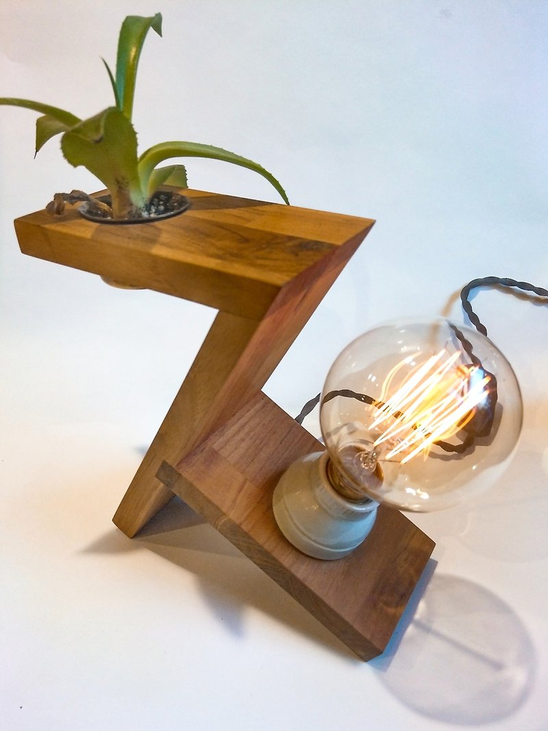 CL Studio [handmade log teak plant lamp holder (including bulb planting) customized gift W4 - โคมไฟ - ไม้ สีนำ้ตาล