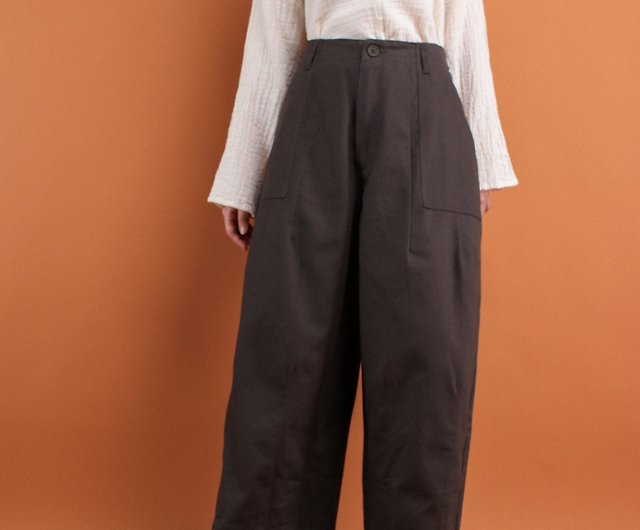 Single button twill cocoon trousers charcoal gray - Shop OMAKE 