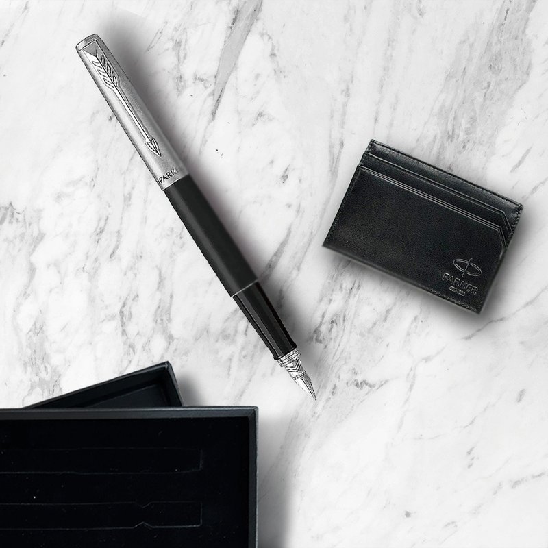 Parker Jotter original series (aluminum pole) matte black fountain pen cowhide card holder gift box - ปากกาหมึกซึม - โลหะ สีดำ