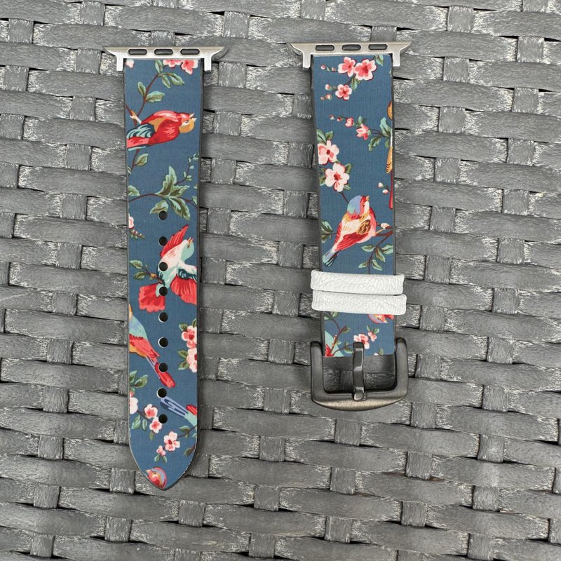 懷舊花鳥藍色 Apple Watch 潮流矽膠錶帶 - f002 - 錶帶 - 矽膠 多色