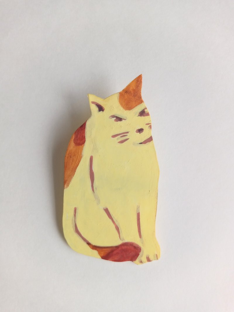 ブローチ　みけねこ　猫　手描き　一点もの - 胸針 - 塑膠 黃色
