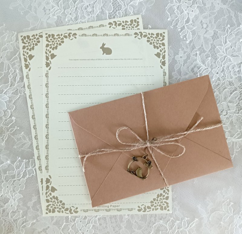 Vintage kraft paper envelope letterhead bird ornaments decoration invitation card - การ์ด/โปสการ์ด - กระดาษ 