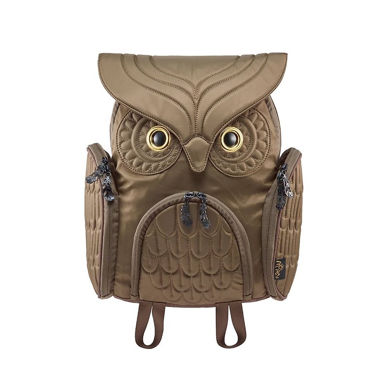 Morn Creations Genuine Classic Owl Backpack - Coffee - กระเป๋าเป้สะพายหลัง - วัสดุอื่นๆ สีนำ้ตาล