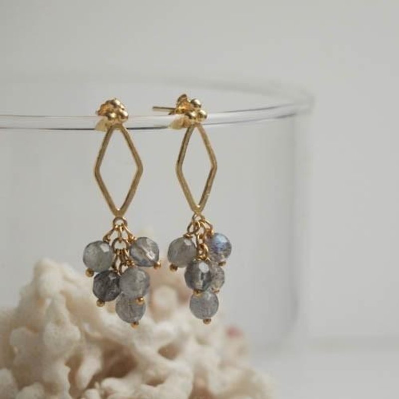 grape earrings gd Labradorite 【FP193-2】 - ต่างหู - โลหะ สีทอง