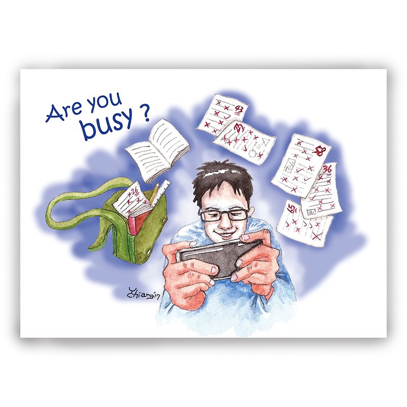 Hand-painted illustration universal card/postcard/card/illustration card--Are you busy? Mobile game control - Cards & Postcards - Paper 