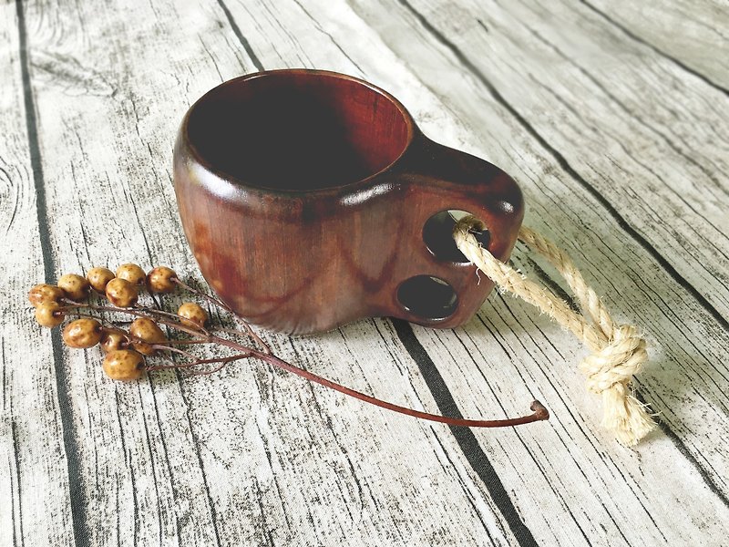 丸太手作りコーヒーカップ 天然生漆（檜） - 茶碗・ボウル - 木製 ブラウン