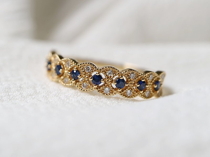 復古奢華藍寶鑽石戒指