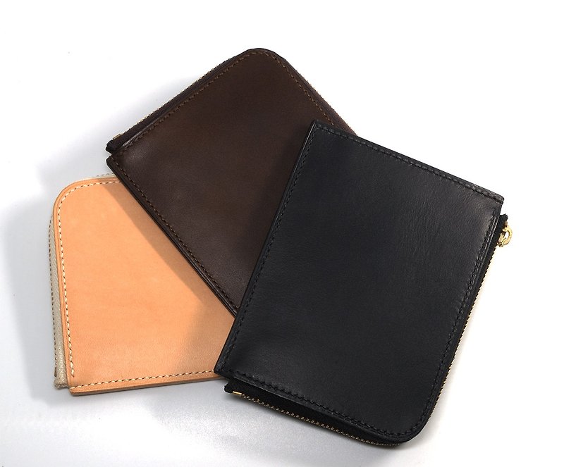 L-shaped zipper short clip coin purse classic color - Wallets - Genuine Leather 