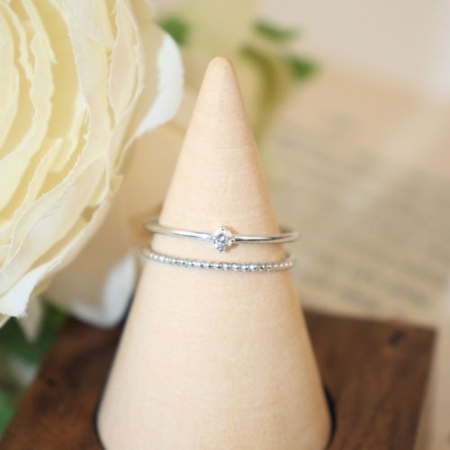 Petit Madam Jewelry 【Double Light】18K 單鑽雙層波堤珠珠戒指 單鑽戒指 鑽石戒指