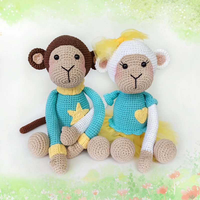 Stuffed toy monkey, Jungle animal, Monkey boy and Monkey girl, Crochet monkey. - 嬰幼兒玩具/毛公仔 - 棉．麻 多色