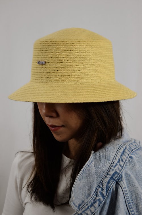Bonnie編織工坊 美式復古亞麻漁夫帽-鵝黃色