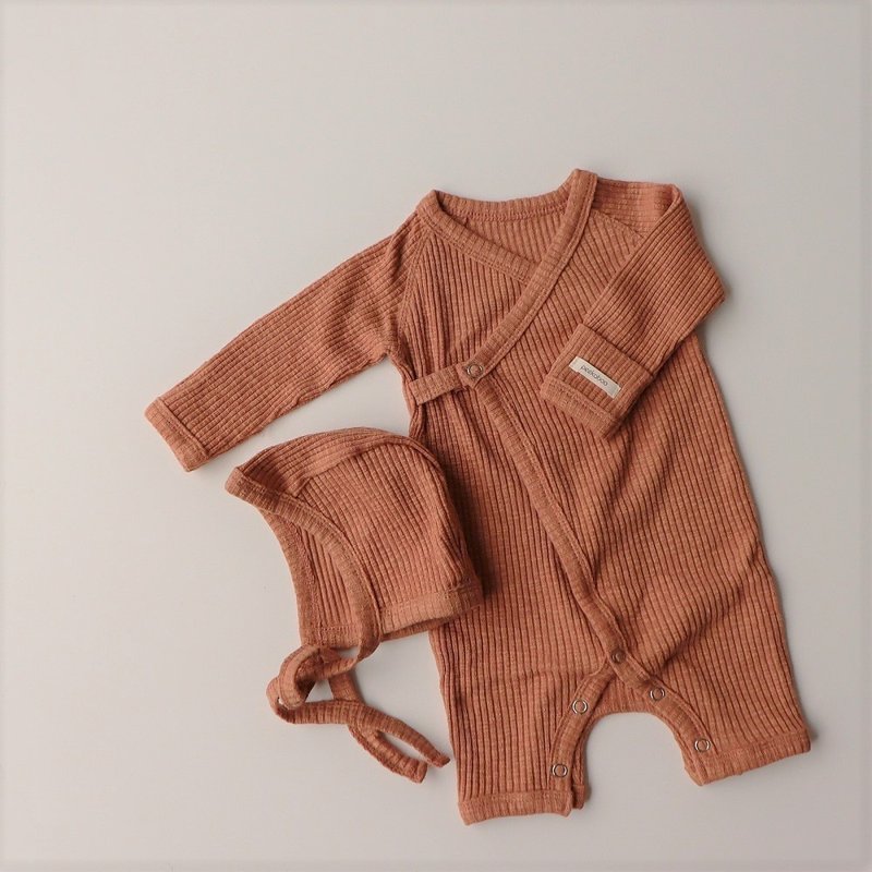 韓國暗直紋布連帽子初生套裝 •Vanilla Newborn Set• - 彌月禮盒 - 其他材質 